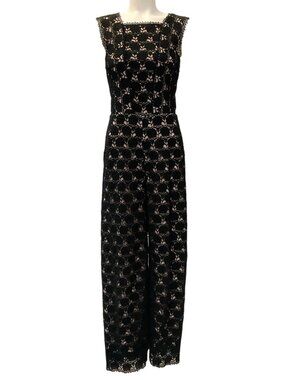 Yigal Azrouel Black Cotton Lace Hibiscus Jumpsuit
